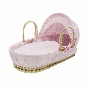 Doll Pink Moses Basket & White Rocking Stand